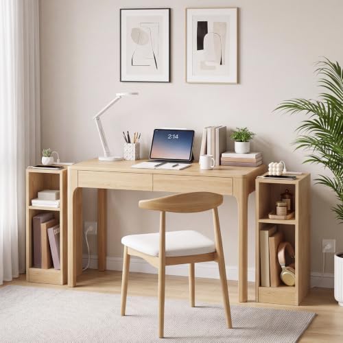 MAHANCRIS Set of 2 Narrow Nightstand, Narrow End Table with Charging Station, Skinny Bedside Table for Small Spaces, Mid Century Modern Night Stand for Bedroom, Living Room, Natural ETNA30E01S2
