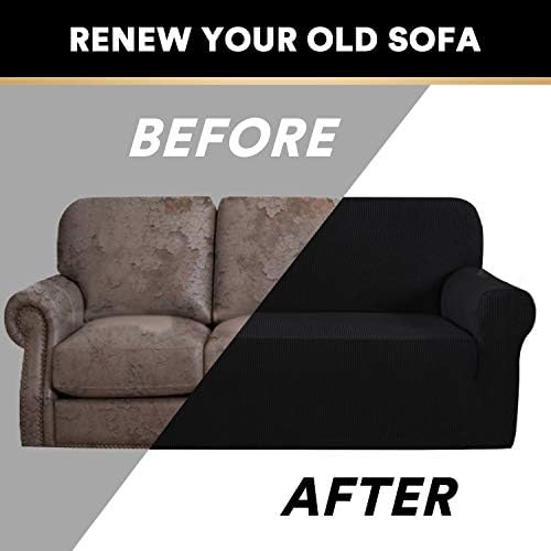 PrinceDeco Stretch Chair Cover Chair Slipcovers with Arms 1-Piece Chair Sofa Slipcovers or Living Room Non Slip Armchair Cover Furniture Protector Dogs Pet Friendly(Armchair,Black)