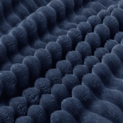 BEDELITE 3D Ribbed Navy Blue Fleece Throw Blanket for Couch, 50x70 Inch