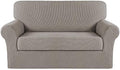 Turquoize Stretch Sofa Slipcover 2 Pieces Sofa Cover Couch Cover for 2 Cushion Couch Washable Furniture Protector Covers with Elastic Bottom Feature Thick Jacquard Fabric (Loveseat, Taupe)