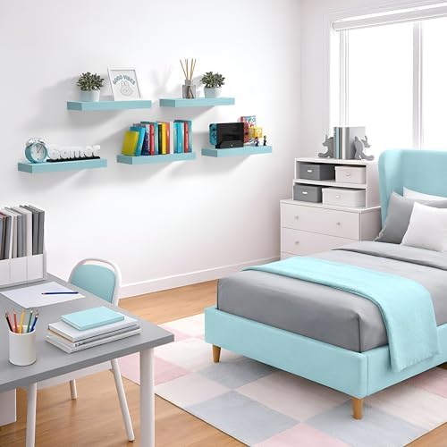 Sorbus 16 Inch Floating Shelves for Wall (5 Pack, Breezy Blue)