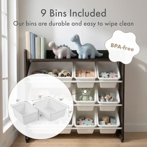Humble Crew Kids Toy Organizer with Display Shelf, 9 Bins, 3 Tier Storage