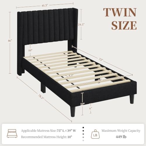 Yaheetech Twin Bed Frame with Headboard,Black Channel-Tufted Platform