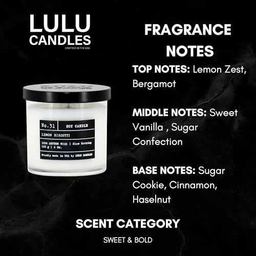 Lulu Candles | Lemon Biscotti | Luxury Scented Soy Jar Candle | Hand Poured in The USA | Highly Scented & Long Lasting (6 Oz.)