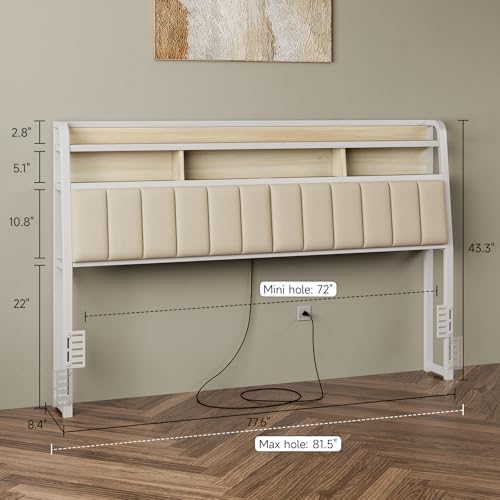 King Headboard Only with Storage, Charging Station, Off White