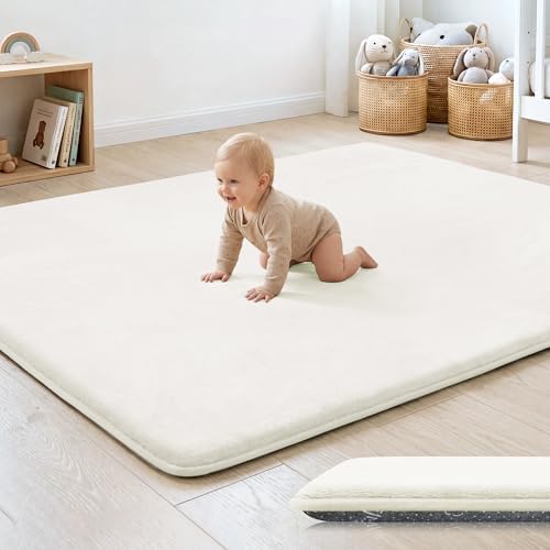 1.3" Thick Baby Play Mat for Floor, 79x79 Soft Foam Play Mats Cream
