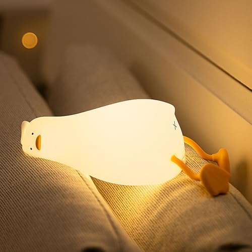 Cute Duck Night Light, Animal Lamp, Food Grade Silicone, Rechargeable, 3 Level Dimmable, Squishy Nursery Nightlight for Desk Decor, Funny Gifts Stuff for Boys Girls Baby, White Elephant Gifts