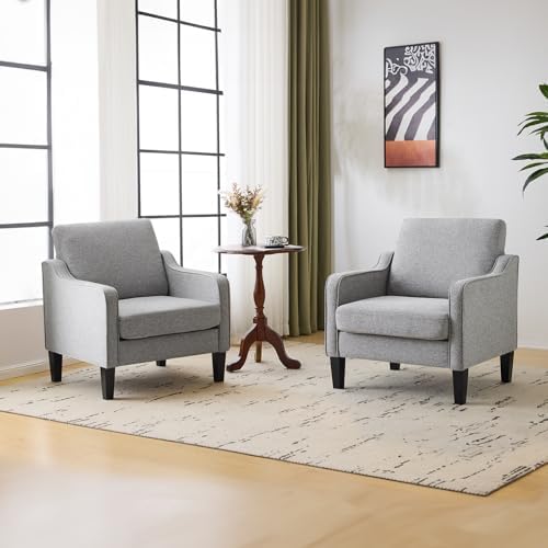 VINGLI Accent Chairs Set of 2, Linen Upholstered Armchair, Living Room