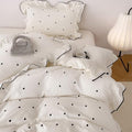 Polka Dot Twin Duvet Cover Set Off White Embroidered Twin Comforter Cover Soft Ruffled Washed Brushed Microfiber Zipper Duvet Cover Set with Pillow Cases Teen Girl Bedding Cream Duvet Protector