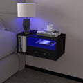 Homaterial Floating Nightstand with Charging Station & Lights, Black