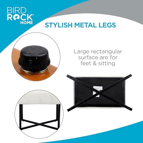 BIRDROCK HOME Rectangle Tufted Linen Ottoman Foot Rest - 19.7x11.82x17.73” Small Foot Stool with Legs - Padded Footrest Modern Ottomans for Living Room Furniture, Bedroom Footstool (Cream)