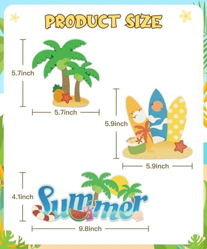 Putuo Decor Summer Tabletop Decor Set, Tropical Beach Standee Signs with Surfboards Palm Trees “Summer” Word Art, Cute Coastal Centerpiece for Tiered Tray Coffee Bar Party Table, Home Office Classroom