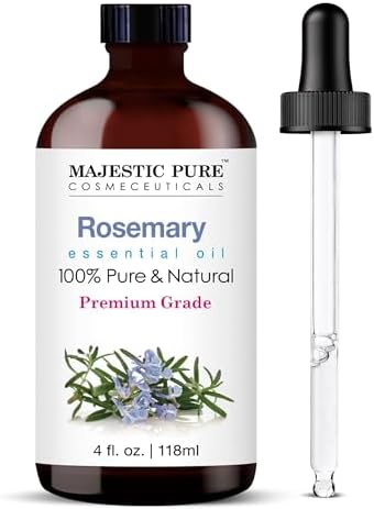 Majestic Pure Essential Oil with Glass Dropper - 100% Pure and Natural - Essential Oils for Diffuser, Aromatherapy, Soap and Candle Making, Rosemary Essential Oil, Rosemary Oil, 4 Fl Oz