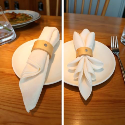 Wooden Napkin Ring with Shell Inlay,Set of 6 for Table Decor