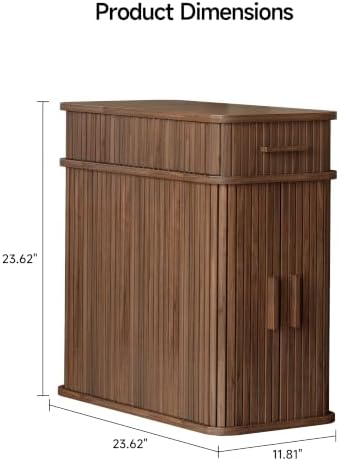 ONBRILL Fluted End Table with Charging Station, Narrow Side Table with Drawers, Wood Skinny Nightstand with Storage, Mid-Century Modern Bedside Tables for Small Space Living Room Bedroom Sofa Couch