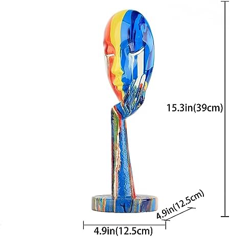 Creative Simple Colorful Women Face Art Statue Thinker Lady Sculpture Abstract Characters Crafts Ornaments Home Decor Modern Office Bedroom Study Room Studio Decorations (Large 15.3x4.9x4.9in)