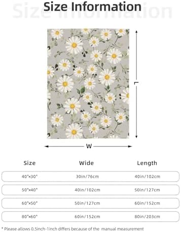 White Daisies Flower Fleece Throw Blanket Ultra Soft Cozy Decorative Flannel Blanket for Home Bed Couch Chair Travel 50x40in