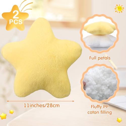 Beeveer 2 Pcs 11 Inch Star Pillow Decorative Gift, Yellow, White
