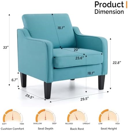 VINGLI Accent Chair, Linen Upholstered Armchair, 380 LBS, Living Room