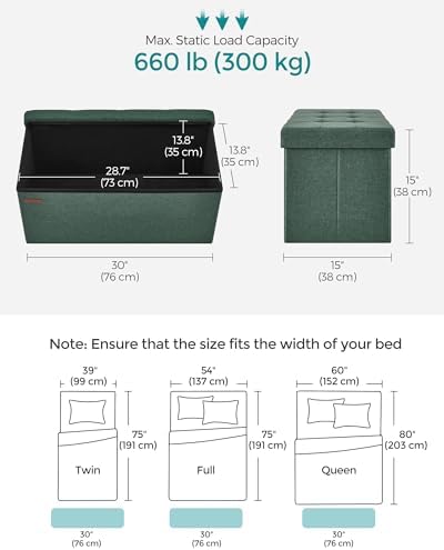 SONGMICS 30 Inches Folding Storage Ottoman Bench, Load 660 lb