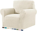ZNSAYOTX 1 Piece Stretch Chair Slipcover with Arms (34"-44") New-Houndstooth Texture, Thick Armchair Covers for Living Room Universal Chair Slip Cover with Elastic Bottom & Buckle, Beige