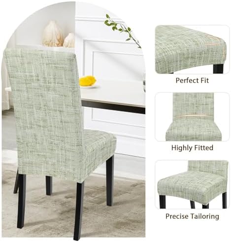 SearchI Dining Room Chair Covers Set of 4, Stretch Printed Parsons Chair Slipcovers Removable Washable Kitchen Chair Protector Cover for Dining Room, Hotel, Ceremony (Green Linen-Look Print)