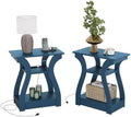 FROMJBEST End Tables Living Room Set of 2 with Charging Station, Navy Blue