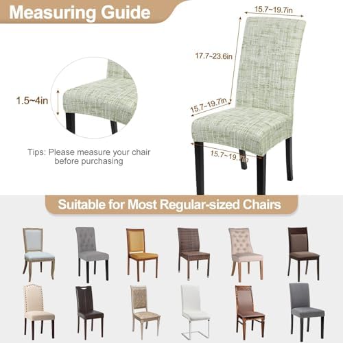 SearchI Dining Room Chair Covers Set of 6, Stretch Printed Parsons Chair Slipcovers Removable Washable Kitchen Chair Protector Cover for Dining Room, Hotel, Ceremony (Green Linen-Look Print)