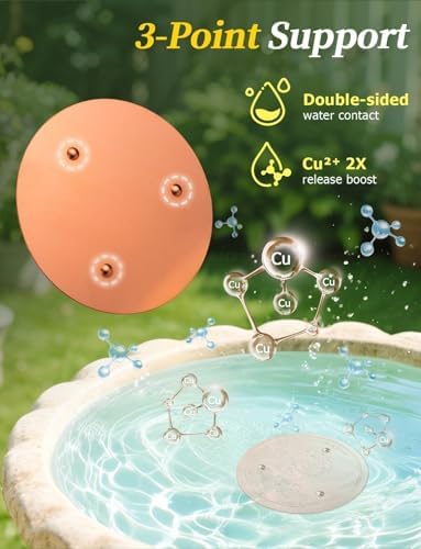 Mellbree 4-Pack Bird Bath Copper Disc, 0.6mm Reinforced 99.99% Pure Copper Cleaning Disk with Triple-Point Support for Physical Safe Clean Water All-Season (Sunflower)