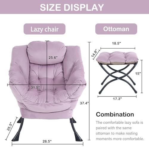LITA Lazy Chair with Ottoman, Comfy Accent Reading Chair