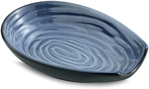 Hasense Ceramic Spoon Rest for Stove Top, 5.7” Spoon Holder, Grey and Blue