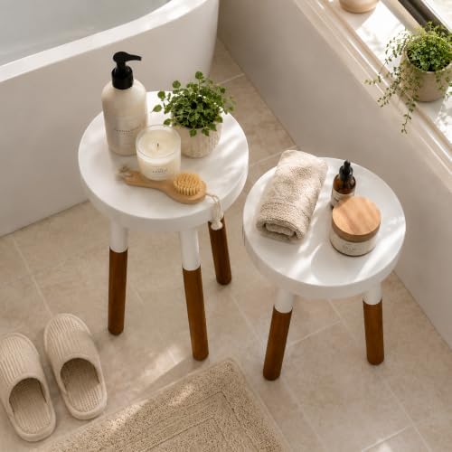 LitaEther Modern Side Table Set of 2, Solid Wood Accent Table,12" D x 12" W x 20" H & 12" D x 12" W x 18" H Small End Table for Living Room Bedroom, Plant Stand, Bathroom Stool, Pedestal Drink Table
