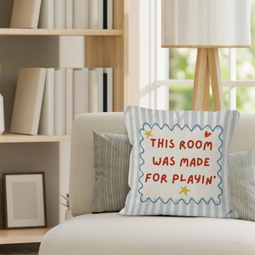 Kids Playroom Throw Pillow Cover 18x18, This Room was Made for Playin' Decorative Pillow Covers for Kids Toddler Boy Girl Nursery Room Bedroom Playroom, Nursery Accent Pillows Cover Pillowcases