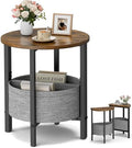 Vagusicc Small Round Side Table, Accent End Table with Storage Basket, Set of 2 Half Round Coffee Table End Table, Half Moon Bedside Table, Modern Nightstand Couch Table for Living Room Bedroom, Brown