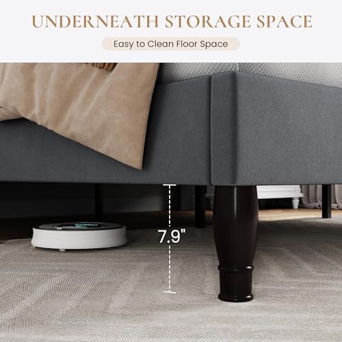 SHA CERLIN King Size Platfrom Bed Frame with Adjustable Headboard/Velvet Upholstered Diamond Button Tufted and Metal Studs/No Box Spring Needed/Easy Assembly/Woodenen Slat Support/Light Grey