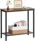 Hoctieon 2 Tier End Table, Sofa Side Table, Narrow Side Table with Storage, Slim Nightstand for Small Spaces, Metal Frame, for Living Room, Bedroom, Sofa Couch, Hall, Rustic Brown