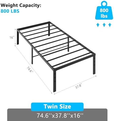 Bonnlo 16 Inch Metal Platform Twin Bed Frame, Mattress Foundation Replacement,Heavy Duty Steel Slat Support,No Box Spring Needed,Black