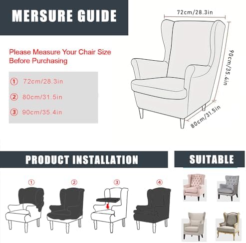 NILUOH Wingback Chair Covers 2-Piece, Armchair Slipcovers for Living Room