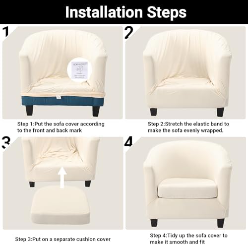 Barrel Chair Covers 2 Piece, Round Couch Covers Club Chair Slipcover with Cushion Cover, Beige Soft Stretch Armchair Slipcovers with Elastic Bottom Washable Furniture Protector for Pet Dog