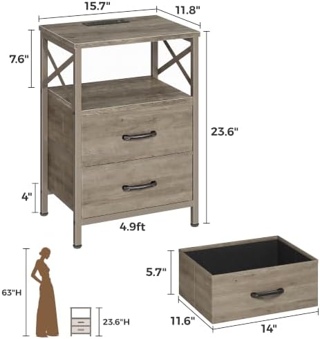 Huuger Nightstand Set of 2 with Charging Station, USB-C Port, End Tables