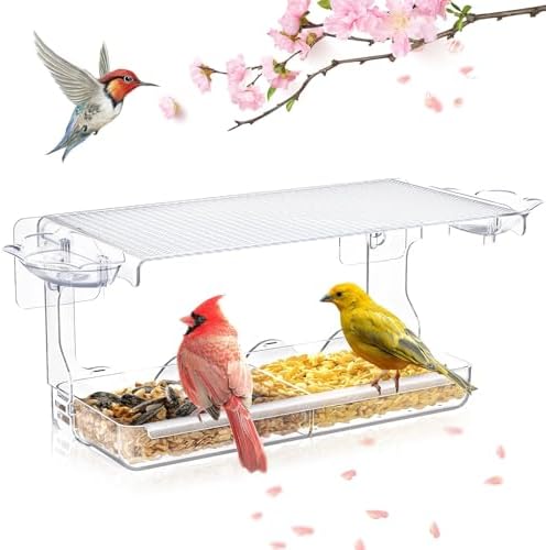 SUNALLY Window Bird Feeder Outdoors, Clear Bird Feeders for Bird Watching
