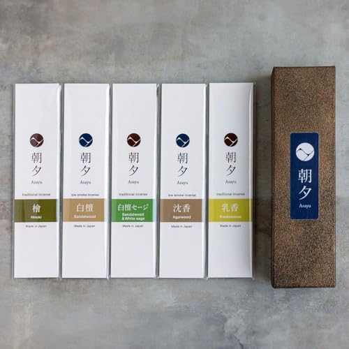 Asayu Japan Incense Sticks Assortment, 5 Natural Scents, 20g
