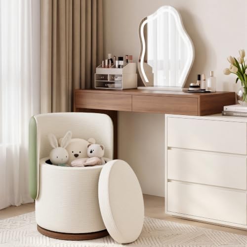 Ottoman with Storage, Round Vanity Stool with Back