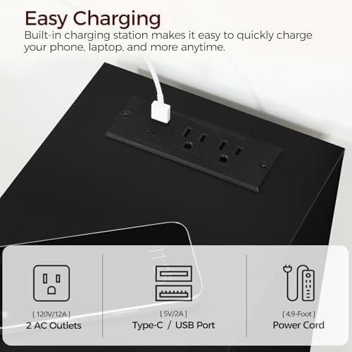 MAHANCRIS Narrow Nightstand, Narrow End Table with Charging Station