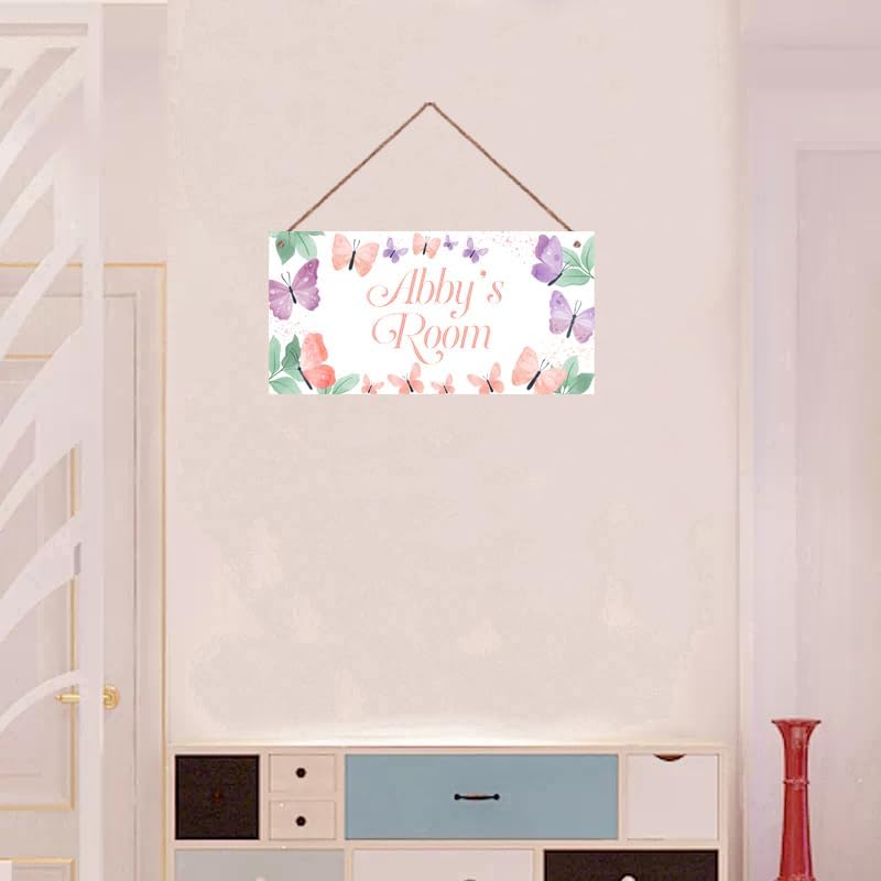 Personalized Butterfly Signs Rainbow Sign For Kids Room Custom Name Door Wall Decor Flowers Floral Nursery Art Plate For Boys Room Girls Bedroom Little Man Cave