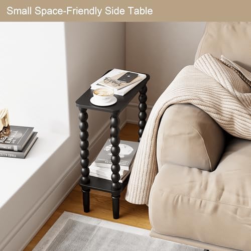 Veegle Narrow Side Table Small End Table for Small Spaces Black