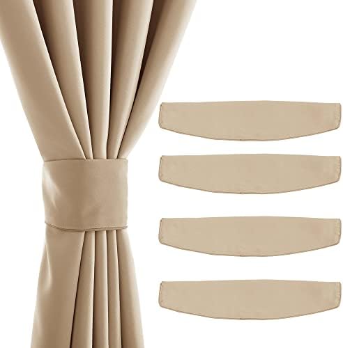 NICETOWN Strong Magnetic Curtain Tiebacks - Modern Simple Style Curtain Ties Backs Holdbacks Holders for Indoor/Outdoor Curtains (Beige, 11.8X 4 Inches, Set of 4)