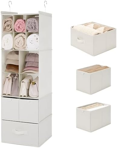 GRANNY SAYS Hanging Closet Organizer with 3 Drawers & 10 Cubicles, Beige