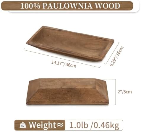 Hanobe Wood Decorative Dough Bowl for Coffee Table Decor, 14" Rustic Brown