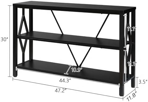 Sofa Console Table, Rustic Entry Table with 3 Tier Bookshelf,Black 47 Inch